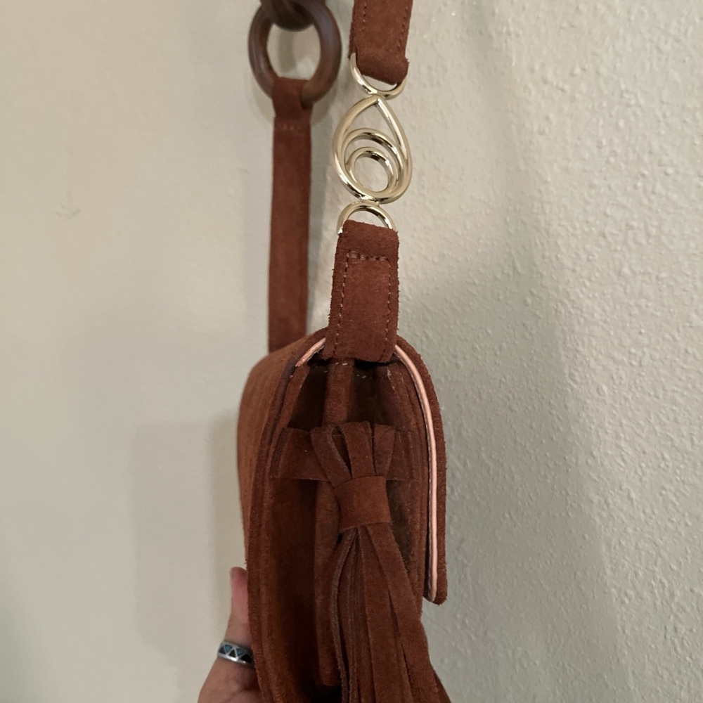 Brother Vellies Brown fringe crossbody bag with chain detail - Picture 9 of 14